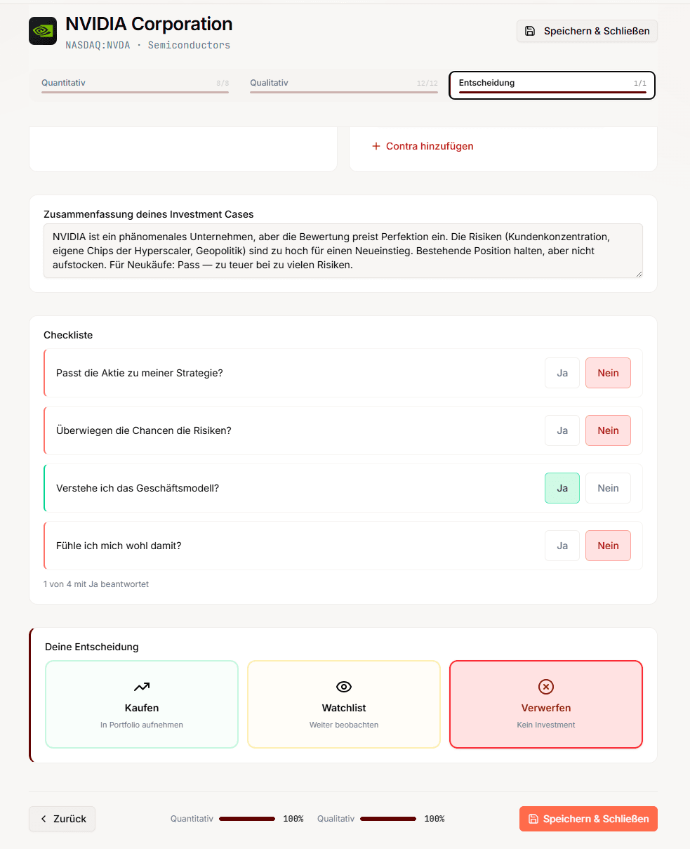 Aktienanalyse Ergebnis: Strukturierte Fundamentalanalyse mit klarer Kaufen, Watchlist oder Verwerfen Entscheidung